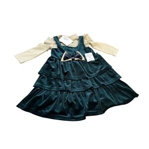 Blueberi Boulevard Little Girls Mock Neck Top & Green Velvet Dress SZ 4T NEW